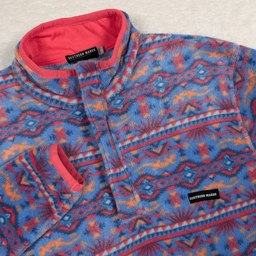Southern‎ Marsh 1/4 Zip Pullover Mens Small Blue Fleece Mock Southwestern Aztec